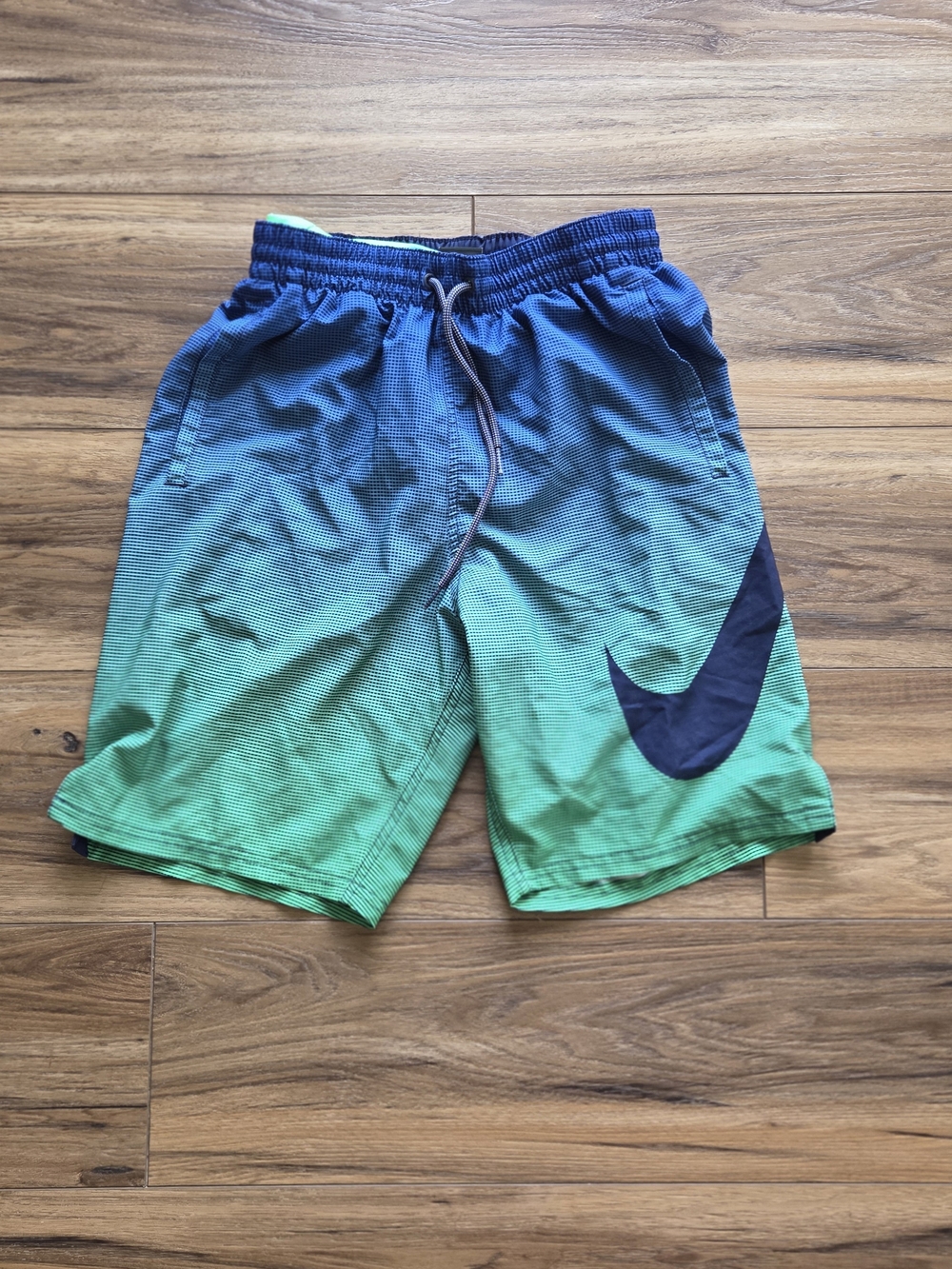 Nike Navy and Neon Green Lined Athletic Shorts with Swoosh